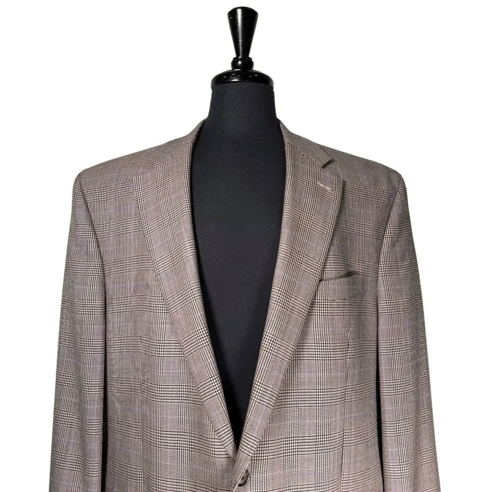Lauren Ralph Lauren Mens 46L Wool Blazer Brown Glen Plaid Check Sport Coat 2 Btn